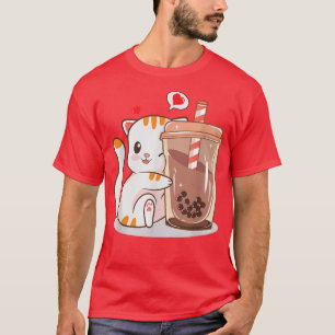Camiseta Té de burbuja de té de Boba Tea Anime Kawaii Neko