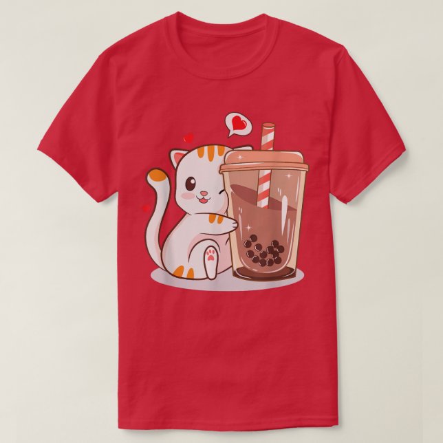 Camiseta Té de burbuja de té de Boba Tea Anime Kawaii Neko  (Diseño del anverso)