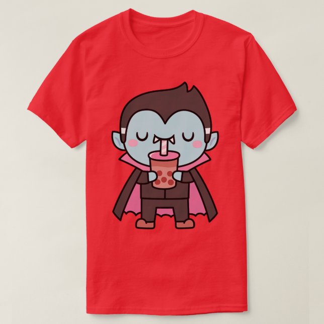 Camiseta Té de burbuja de un pequeño vampiro lindo (Diseño del anverso)