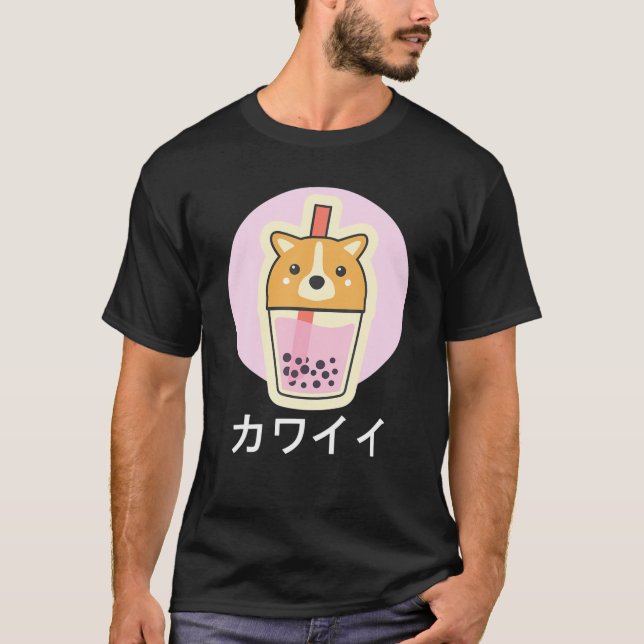 Camiseta Té de burbuja, perro chiba kawaii, kanji japonés (Anverso)