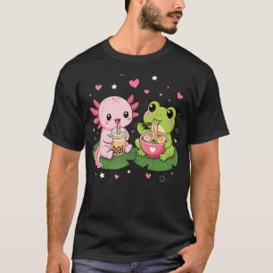 Camiseta Té de burbujas de ajolote lindo y ramen de rana