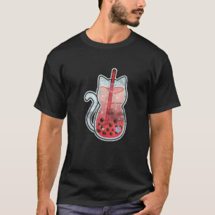 Camiseta Té de burbujas de gato Neko japonés de fresa lindo