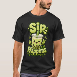 Camiseta Té de Burbujas Kawaii Mono Boba Sip Happens