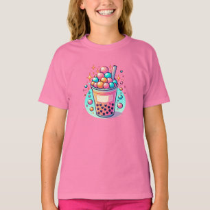 Camiseta Té de burbujas rosa y azul