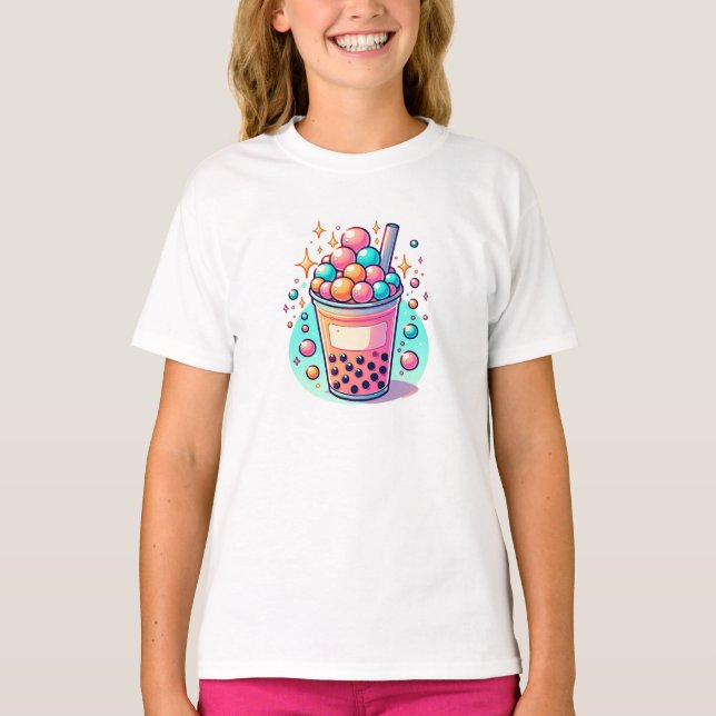 Camiseta Té de burbujas rosa y azul (Anverso)