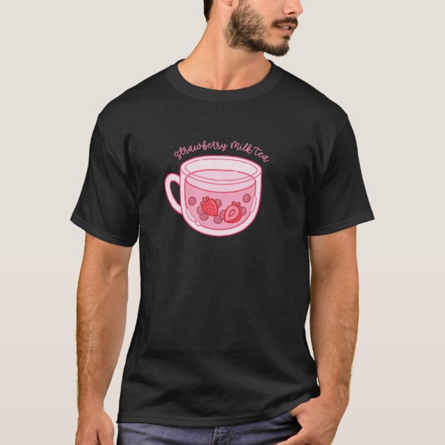 Camiseta Té de fresa Boba Tea Cup - Kawaii Pink Aesthet (Anverso)