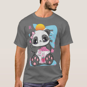 Camiseta Té de fresa Panda Bebida Boba Cup Sakura