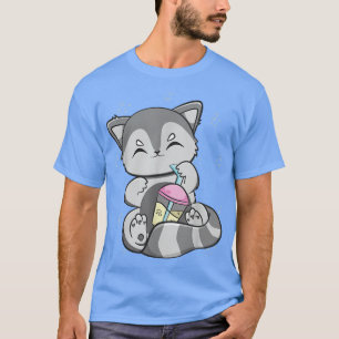 Camiseta Té De Leche Negra De Racoon Para Boba Lover