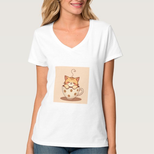 Camiseta Té de té de gato lindo (Anverso)