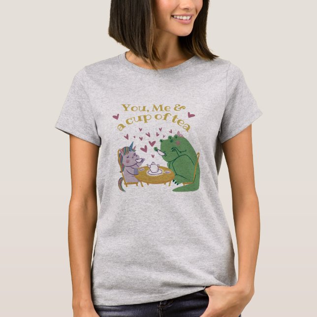 Camiseta Té de unicornio y dino Adorables (Anverso)