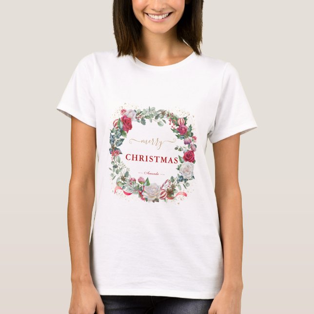 Camiseta Te Deseamos Un Monograma De La Guirnalda De Navida (Anverso)