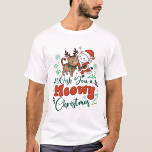 Camiseta Te Deseo un Feliz Navidad Gatuno Santa Reno Gatos 
