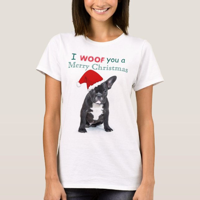 Camiseta "Te deseo una feliz Navidad" Bulldog de cachorro (Anverso)