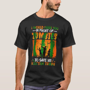 Camiseta Te empujaría frente al perro de Halloween de Zombi