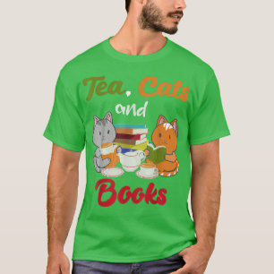 Camiseta Té Gatos y Libros Gato Lover Bookworm Tea Drinker