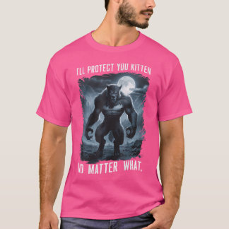 Camiseta Te Protegeré Gatito Sin Importar Lo Pequeño Negro