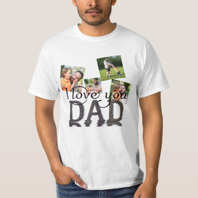 Camiseta Te Quiero Papá 4 Collage de Fotos Textura de Mader (Anverso)