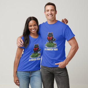 Camiseta "Te Salvé" Árbol de Navidad Gato Negro Divertido