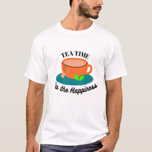 Camiseta té tiempo lindo naranja taza y hojas verdes