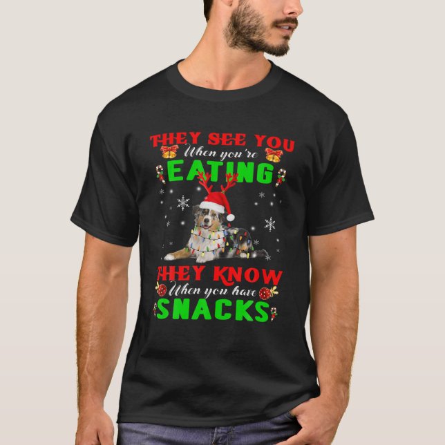 Camiseta Te ven comiendo reno Santa Australia Sheph (Anverso)