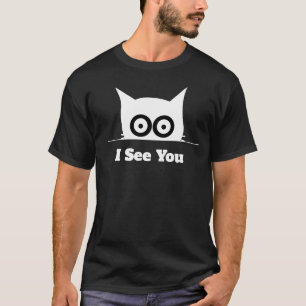 Camiseta Te veo gato divertido asomándose blanco y negro mi