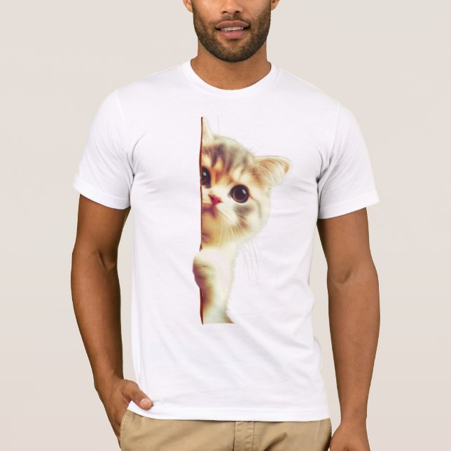 Camiseta ¡Te Veo! Un gato lindo asomando la esquina (Anverso)