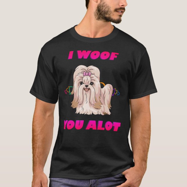 Camiseta Te Wooley Mucho Crema De Texto Rosa Shih Tzu (Anverso)
