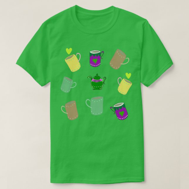 Camiseta Tea Fiesta Patrón dibujó tazas y teteras (Diseño del anverso)