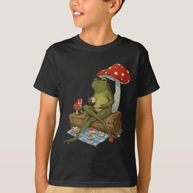 Camiseta Tea Frog Mushroom Cnic Cute Nature Aesthetic Cotta (Anverso)