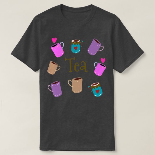 Camiseta Tea Time Hand Drawn Mugs and Hearts 2 (Diseño del anverso)