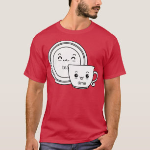 Camiseta Tea Time taza y platillo blanco y negro lindo 1