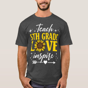 Camiseta Teach 5th Grade Love Inspire Sunflower Leopard Pre