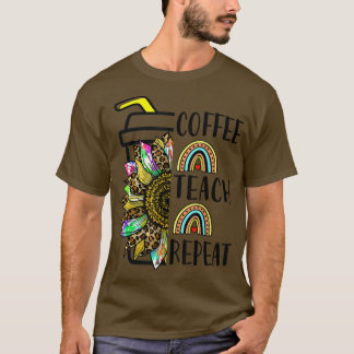 Camiseta Teach Coffee Repeat Sunflower Rainbow Tie Dye Teac