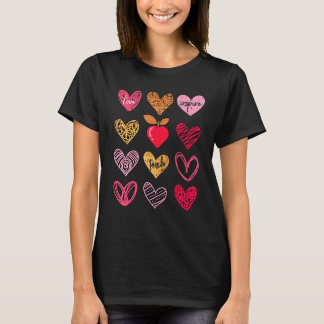 Camiseta Teach Inspire Love Lápiz Leopardo Flor Profesor L (Anverso)