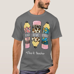 Camiseta Teach Inspire Love Pencil Leopardo Cute Pre K Teac