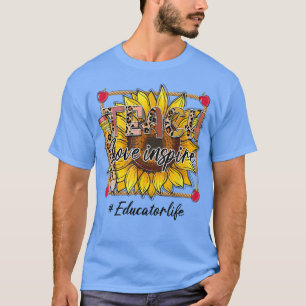 Camiseta Teach Love Inspire Educator Life Boho Leopard Sunf