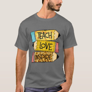 Camiseta Teach Love Inspire Funny Leopard Pencil Teatro L