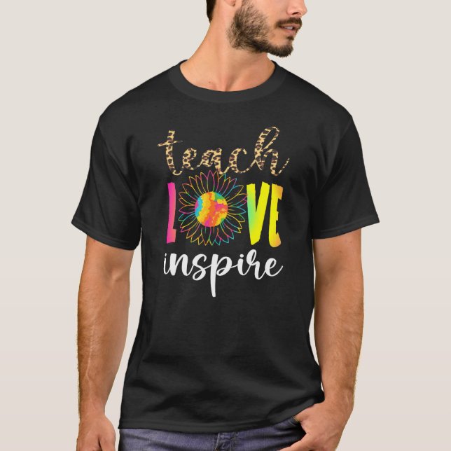 Camiseta Teach Love Inspire Leopard Tie Dye Sunflower Schoo (Anverso)