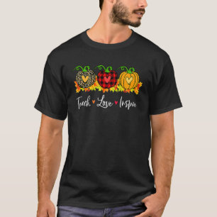 Camiseta Teach Love Inspire Teacher Autumt Fall Pumpkin Leo