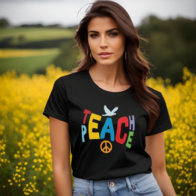 Camiseta Teach Peace Black Tee Shirt (🕊️ Wear Harmony: Teach Peace T-Shirt! 🌈)