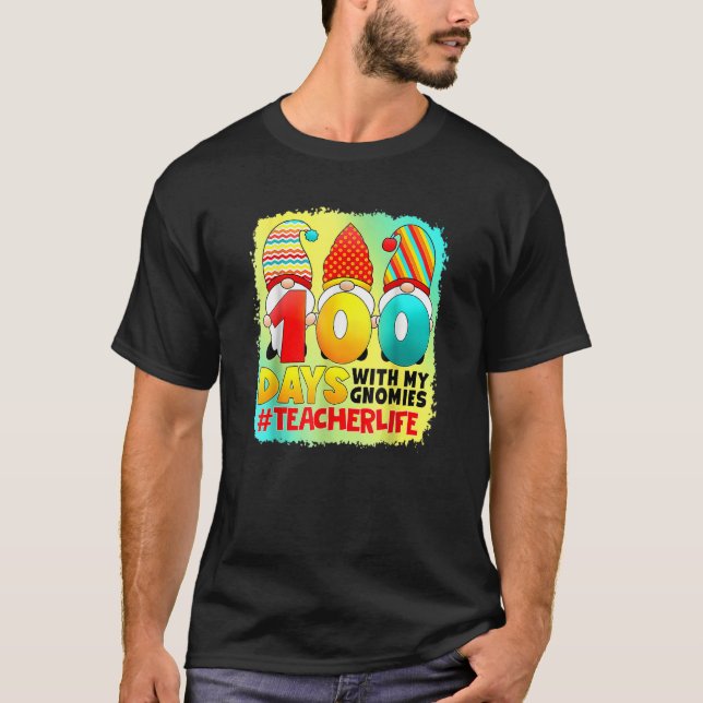 Camiseta Teacher 100 Days With My Gnomies Teacher Life Blea (Anverso)