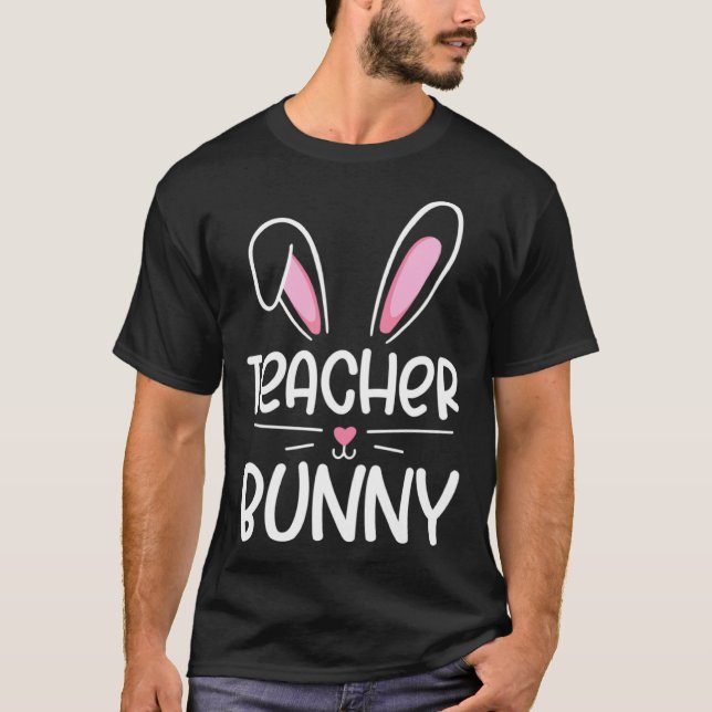 Camiseta Teacher Bunny Happy Easter Day Men Women Matching  (Anverso)