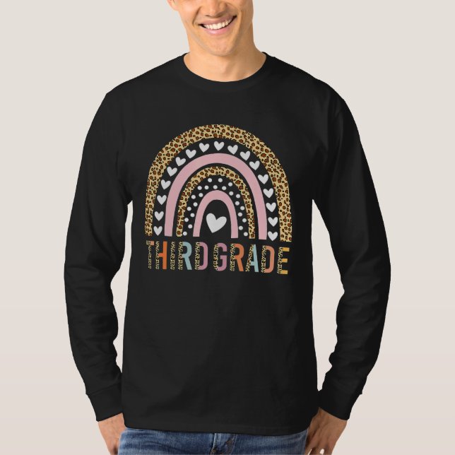 Camiseta Teacher de tercer grado Leopard Rainbow 3º grado T (Anverso)