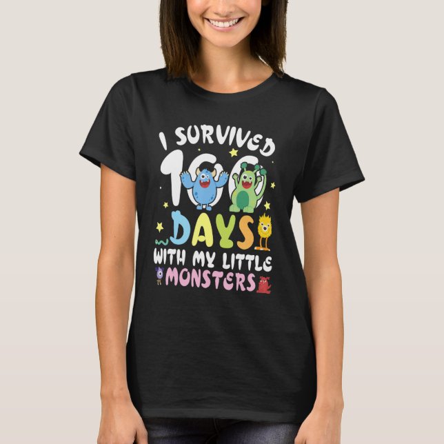 Camiseta Teacher I Survived 100 Days With My Little Monster (Anverso)