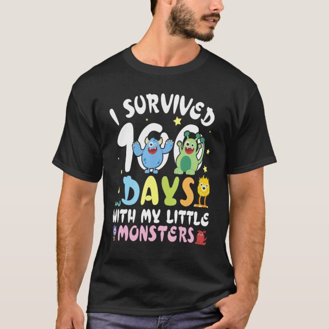 Camiseta Teacher I Survived 100 Days With My Little Monster (Anverso)