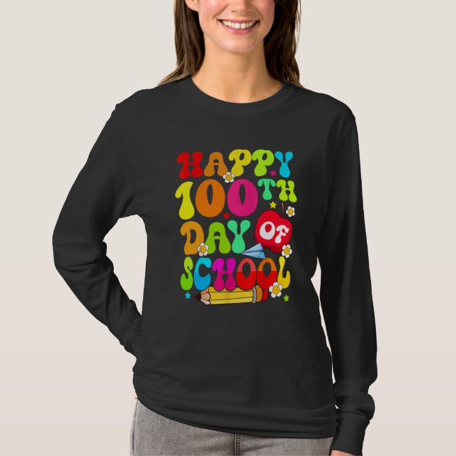 Camiseta Teacher Kids Retro 100 Days Happy 100th Day Of Sch (Anverso)