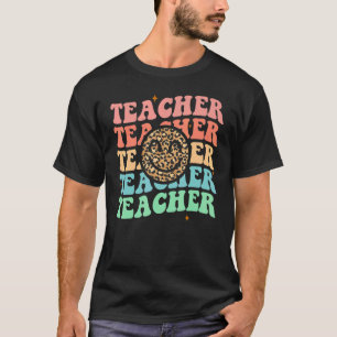 Camiseta Teacher Leopard Groovy Retro Colorful Teaching