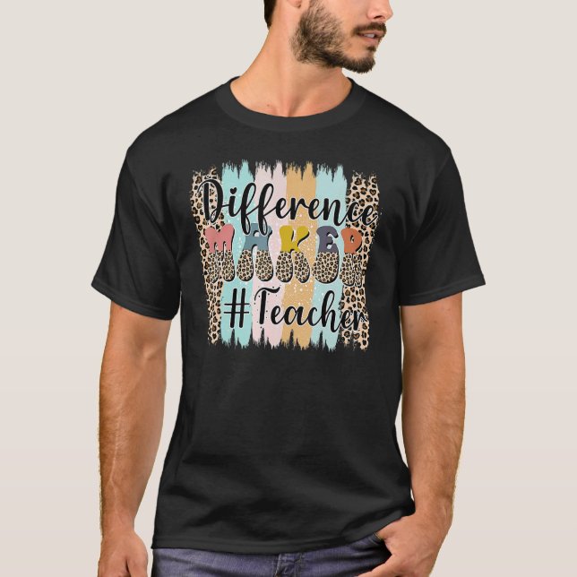 Camiseta Teacher Life Back To School Difference Maker Leopa (Anverso)