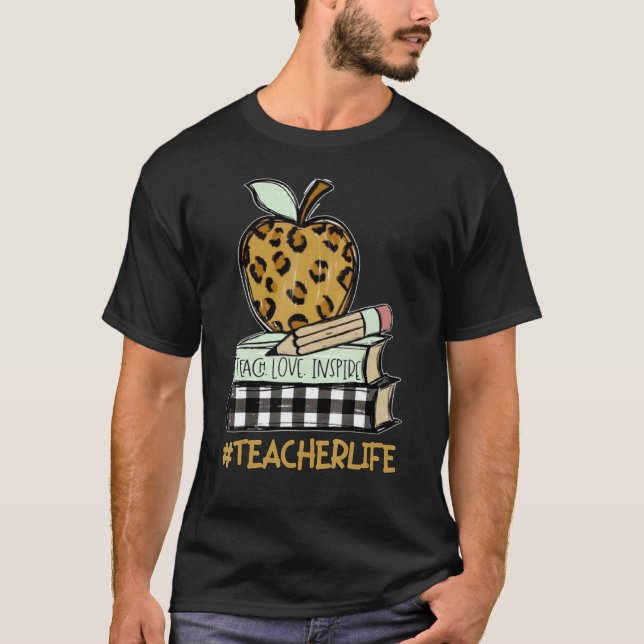 Camiseta Teacher Life Leopard Apple  Teaching  Inspire (Anverso)