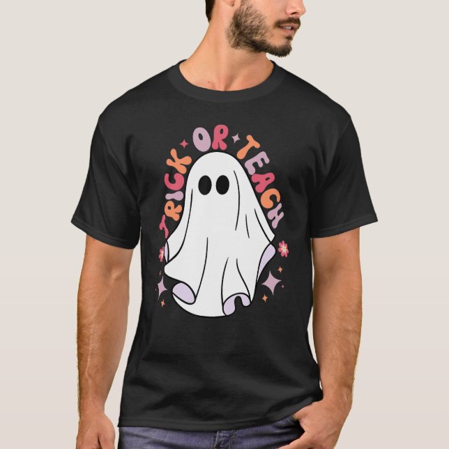 Camiseta Teacher lindo Halloween Groovy Ghost Tric (Anverso)